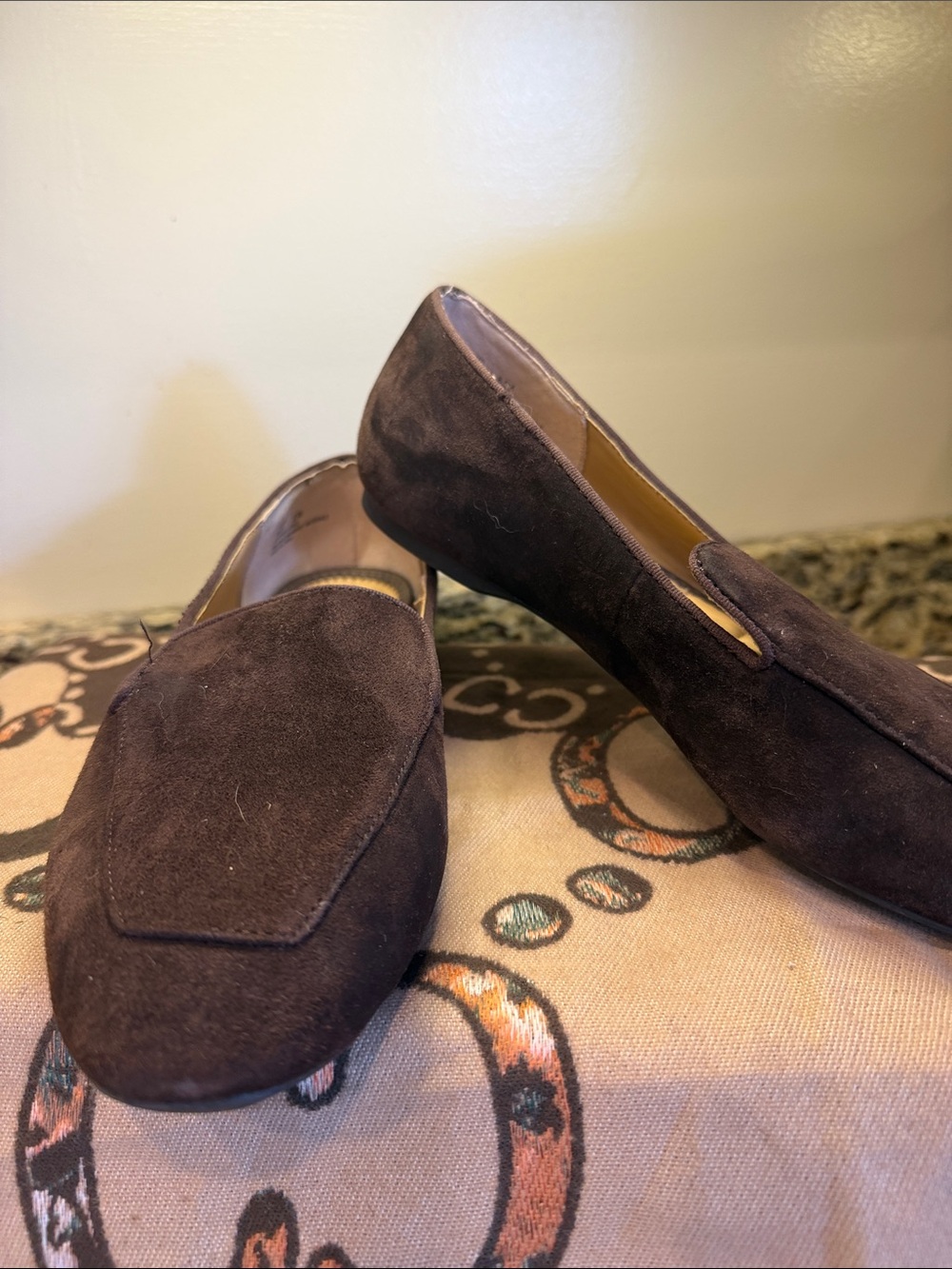 Tahari Brown Suede Loafers with Almond Toe
